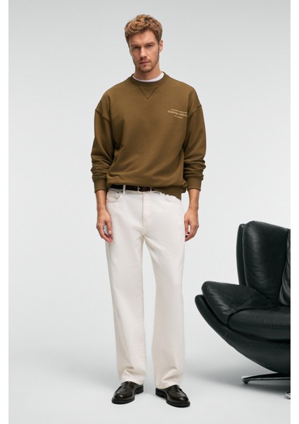 CASPIAN Erkek %100 Pamuk Bisiklet Yaka Karyoka Dikişli Baskılı Haki Sweatshirt fiyatları