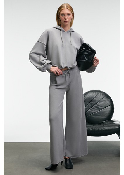OLVERA Kadın Kapüşonlu Etek Ucu Balon Oversize Gri Sweatshirt fırsatları