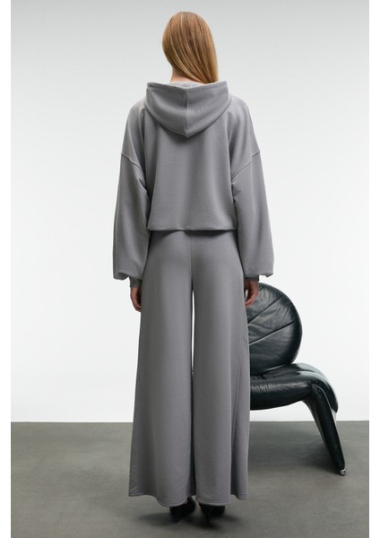 OLVERA Kadın Kapüşonlu Etek Ucu Balon Oversize Gri Sweatshirt indirimleri
