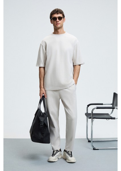 BARNABY Erkek Kolu ve Pantolon Cebi Süs Etiket Detaylı Yuvarlak Yaka Gri Alt-Üst Takım