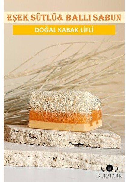 El Yapımı Doğal Kabak Lifli Eşek Sütü ve Bal Sabunu 110-120 gram Tüm Cilt Tipleri İçin
