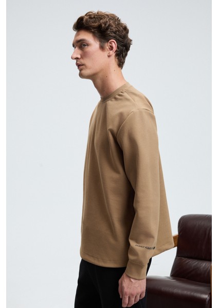 EDMUND Erkek Kolu Baskılı Eteği Lastik ve Stoperli Bisiklet Yaka Vizon Sweatshirt fırsatları