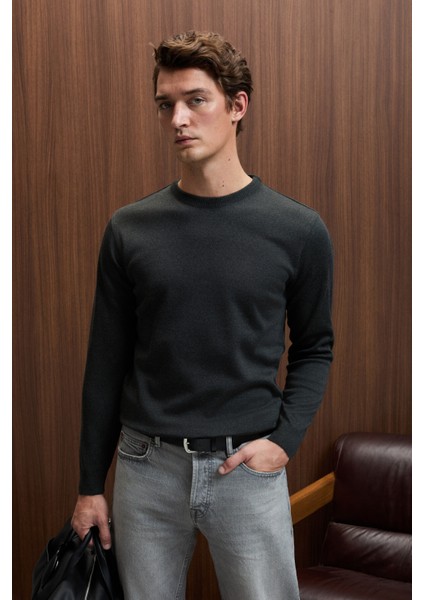 VAREX Erkek Yuvarlak Yaka Basic Slim Fit Triko Antrasit Kazak modelleri