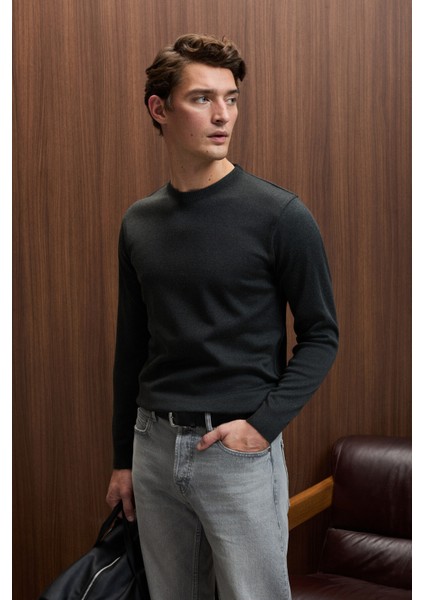 VAREX Erkek Yuvarlak Yaka Basic Slim Fit Triko Antrasit Kazak fırsatları