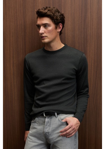 VAREX Erkek Yuvarlak Yaka Basic Slim Fit Triko Antrasit Kazak