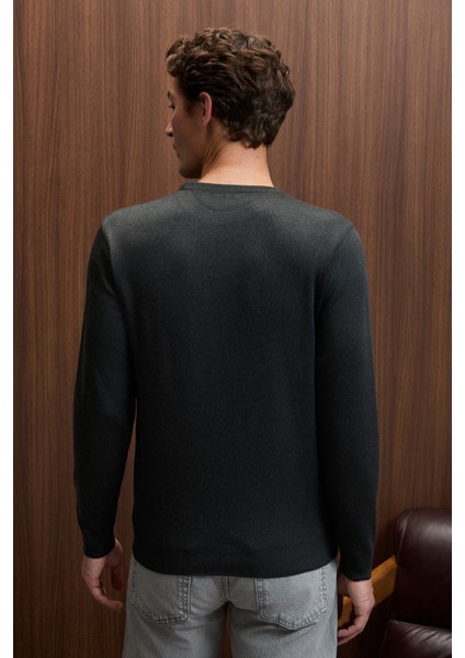 VAREX Erkek Yuvarlak Yaka Basic Slim Fit Triko Antrasit Kazak