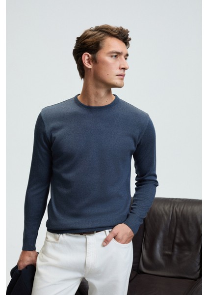 VAREX Erkek Yuvarlak Yaka Basic Slim Fit Triko Mavi Kazak fiyatları