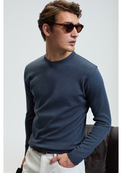 VAREX Erkek Yuvarlak Yaka Basic Slim Fit Triko Mavi Kazak fırsatları