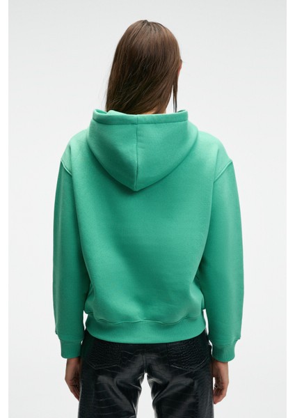 SLOPANE Kadın Rahat Kesim Kapüşonlu Baskılı Yeşil Sweatshirt indirimleri