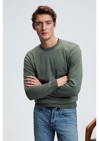 VAREX Erkek Yuvarlak Yaka Basic Slim Fit Triko Haki Kazak fiyatları