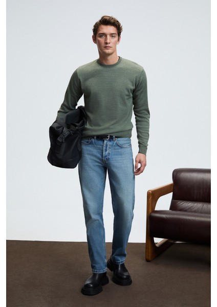 VAREX Erkek Yuvarlak Yaka Basic Slim Fit Triko Haki Kazak modelleri