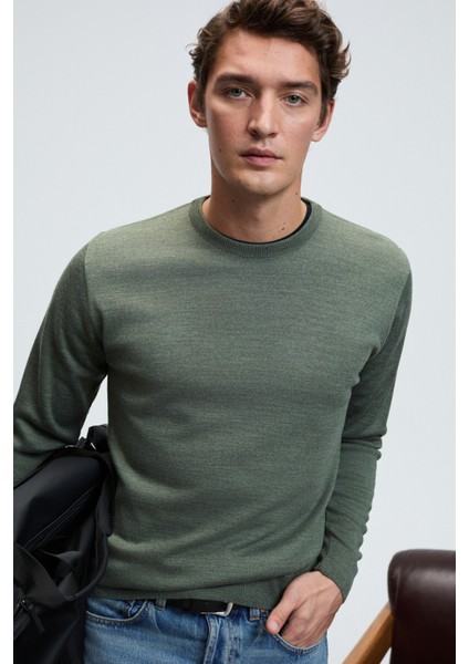 VAREX Erkek Yuvarlak Yaka Basic Slim Fit Triko Haki Kazak fırsatları