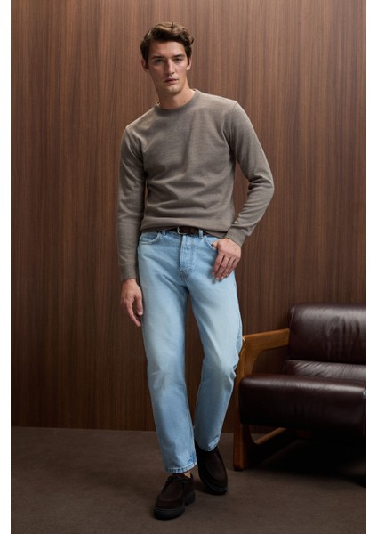 VAREX Erkek Yuvarlak Yaka Basic Slim Fit Triko Vizon Kazak fırsatları