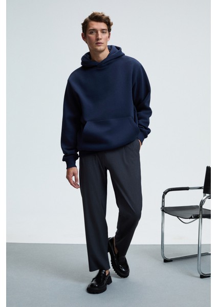 AMOS Erkek Yumuşak Kumaşlı 3 İplik Oversize Kapüşonlu Kanguru Cepli Lacivert Sweatshirt fiyatları