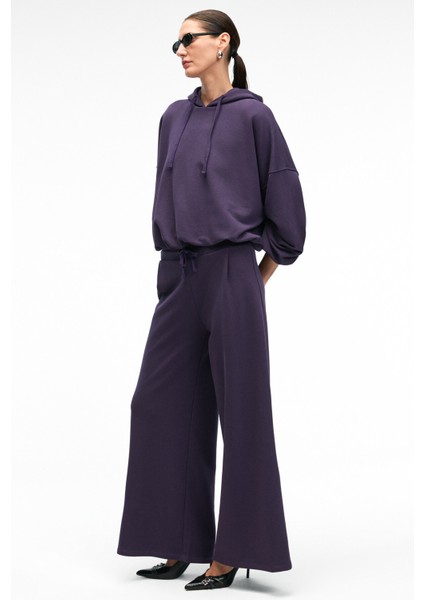 OLVERA Kadın Kapüşonlu Etek Ucu Balon Oversize Mor Sweatshirt fiyatları