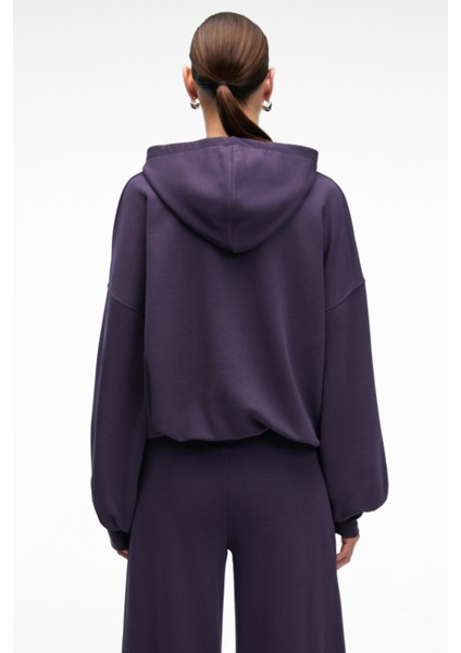 OLVERA Kadın Kapüşonlu Etek Ucu Balon Oversize Mor Sweatshirt