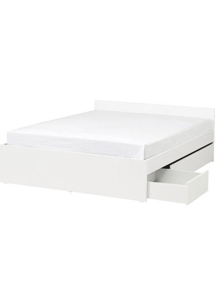 Çift Kişilik Karyola, Beyaz, 160X200 Cm, 2 Çekmeceli