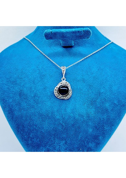 Margazit ve Oltu Taşı Tasarım 925 Ayar Gümüş Kolye