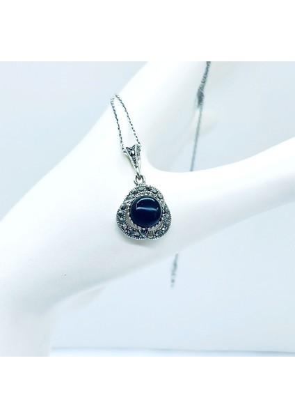 Margazit ve Oltu Taşı Tasarım 925 Ayar Gümüş Kolye modelleri