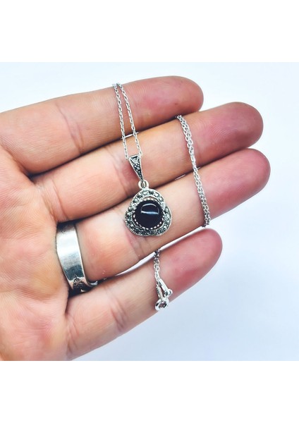Margazit ve Oltu Taşı Tasarım 925 Ayar Gümüş Kolye fırsatları