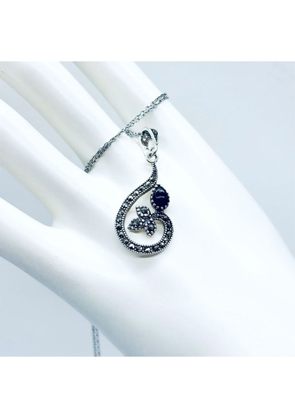 Sarmaşık Model Margazit ve Oltu Taşı İşçilikli 925 Ayar Gümüş Kolye fiyatları