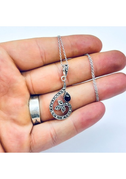 Sarmaşık Model Margazit ve Oltu Taşı İşçilikli 925 Ayar Gümüş Kolye fırsatları