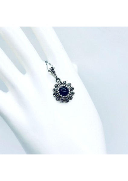 Güneş Model Margazit ve Oltu Taşı İşçilikli 925 Ayar Gümüş Kolye fiyatları