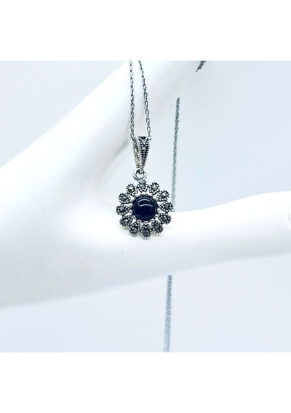 Güneş Model Margazit ve Oltu Taşı İşçilikli 925 Ayar Gümüş Kolye modelleri