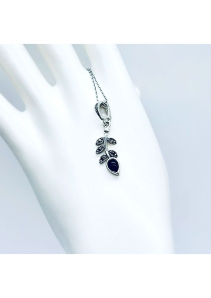 Yaprak Model Margazit ve Oltu Taşı İşçilikli 925 Ayar Gümüş Kolye fiyatları