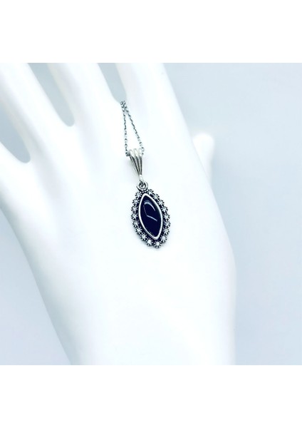 Mekik Model Zirkon ve Oltu Taşı İşçilikli 925 Ayar Gümüş Kolye fiyatları