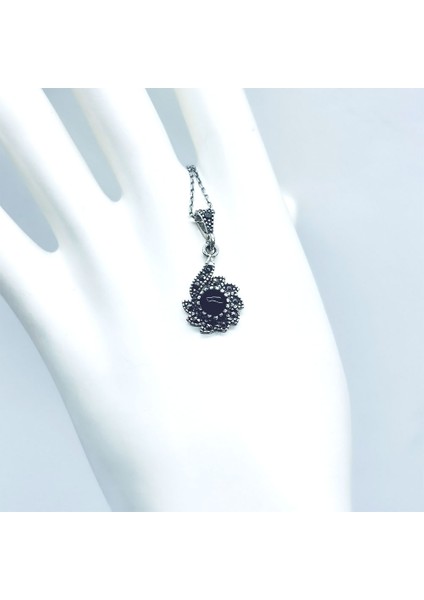 Güneş Model Margazit ve Oltu Taşı İşçilikli 925 Ayar Gümüş Kolye fiyatları