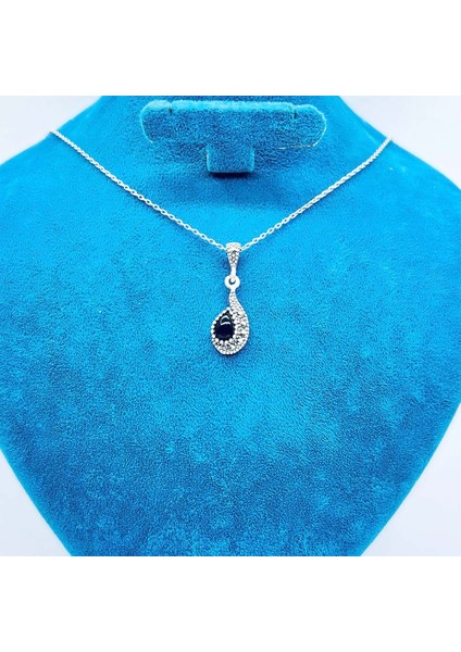 Damla Model Margazit ve Oltu Taşı Tasarım 925 Ayar Gümüş Kolye