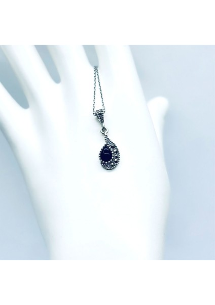 Damla Model Margazit ve Oltu Taşı Tasarım 925 Ayar Gümüş Kolye fiyatları