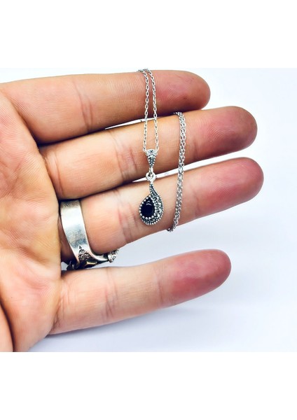 Damla Model Margazit ve Oltu Taşı Tasarım 925 Ayar Gümüş Kolye fırsatları