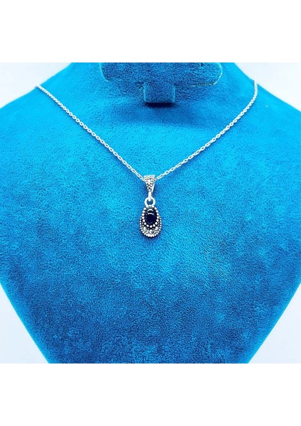 Mini Boy Margazit ve Oltu Taşı İşçilikli 925 Ayar Gümüş Kolye