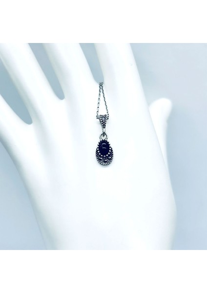 Mini Boy Margazit ve Oltu Taşı İşçilikli 925 Ayar Gümüş Kolye fiyatları