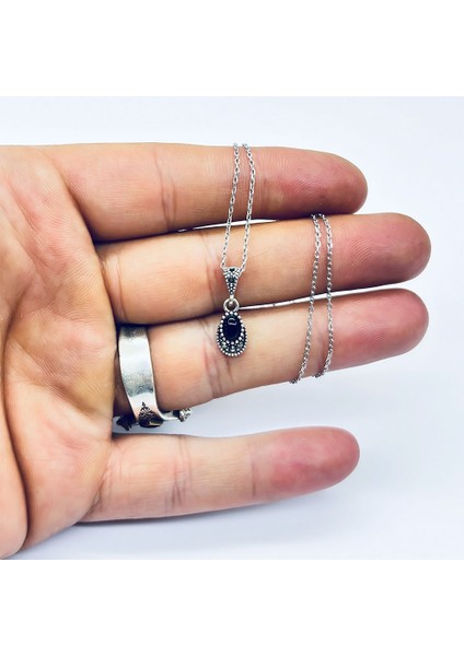 Mini Boy Margazit ve Oltu Taşı İşçilikli 925 Ayar Gümüş Kolye fırsatları