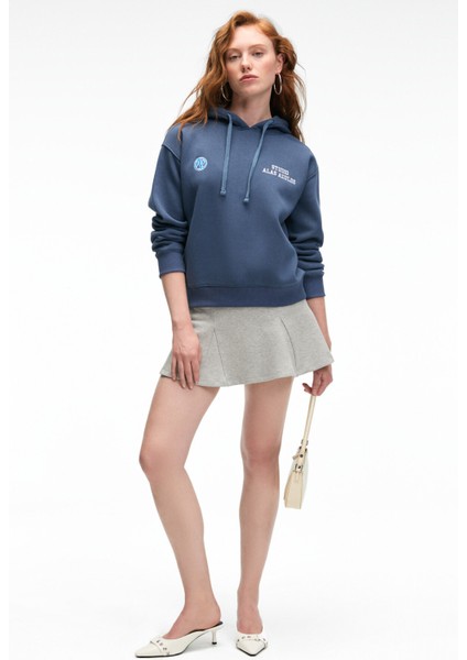 SLOPANE Kadın Rahat Kesim Kapüşonlu Baskılı Lacivert Sweatshirt modelleri