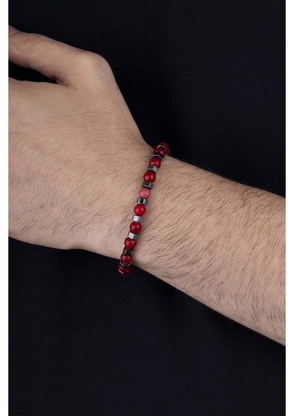 Hematit Geçişli Kırmızı Ceyt Taşı Doğal Taş Erkek Bileklik fiyatları