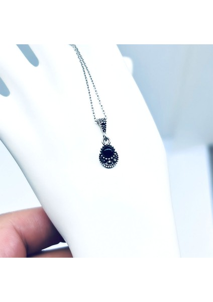 Mini Boy Margazit ve Oltu Taşı İşçilikli 925 Ayar Gümüş Kolye fiyatları