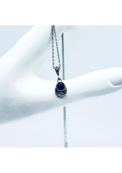 Mini Boy Margazit ve Oltu Taşı İşçilikli 925 Ayar Gümüş Kolye modelleri