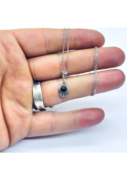 Mini Boy Margazit ve Oltu Taşı İşçilikli 925 Ayar Gümüş Kolye fırsatları