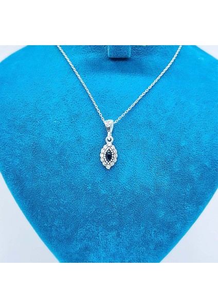 Mekik Mini Boy Zirkon ve Oltu Taşı İşçilikli 925 Ayar Gümüş Kolye