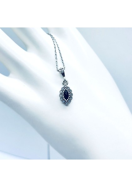 Mekik Mini Boy Zirkon ve Oltu Taşı İşçilikli 925 Ayar Gümüş Kolye fiyatları