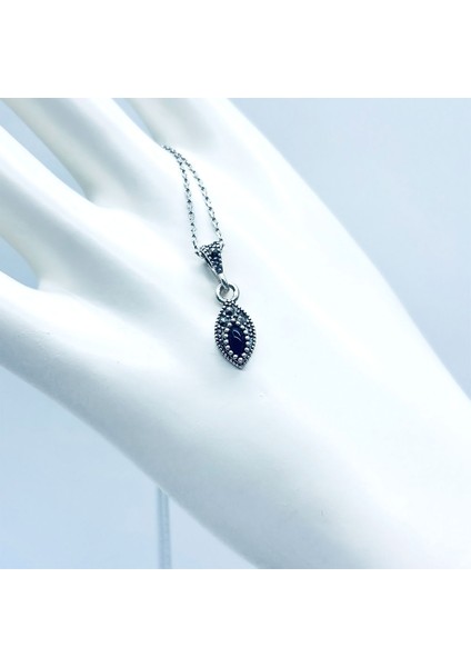 Çift Mekik Model Margazit ve Oltu Taşı İşçilikli 925 Ayar Gümüş Kolye fiyatları