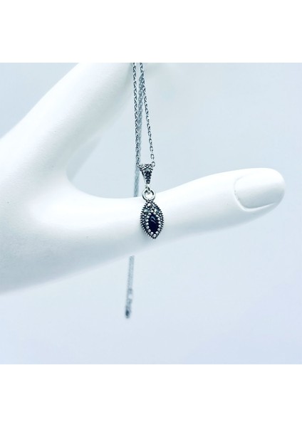 Çift Mekik Model Margazit ve Oltu Taşı İşçilikli 925 Ayar Gümüş Kolye modelleri