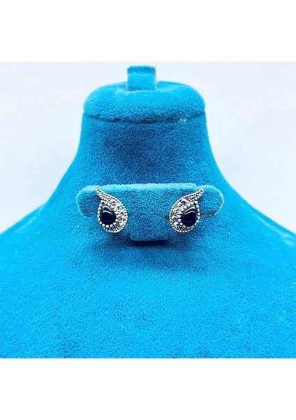 Damla Model Margazit ve Oltu Taşı Tasarım 925 Ayar Gümüş Küpe