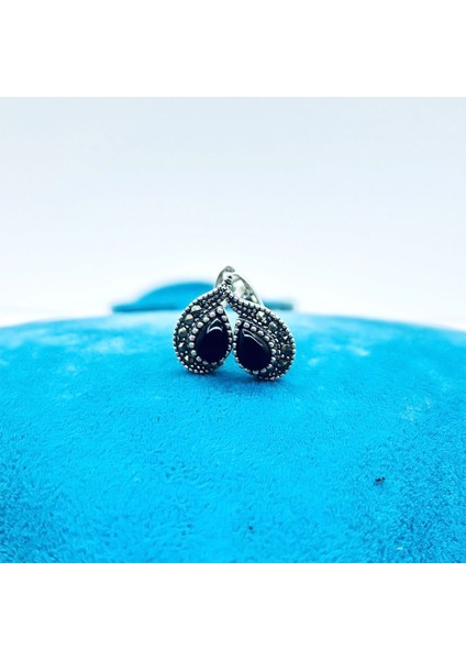 Damla Model Margazit ve Oltu Taşı Tasarım 925 Ayar Gümüş Küpe modelleri