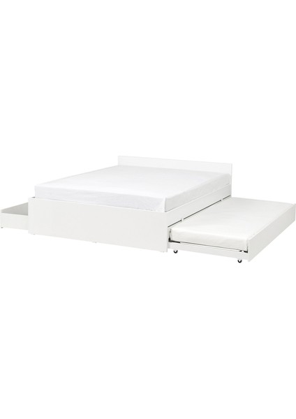Çift Kişilik Karyola, Beyaz, 140X200 Cm, 2 Çekmeceli ve Alt Karyolalı