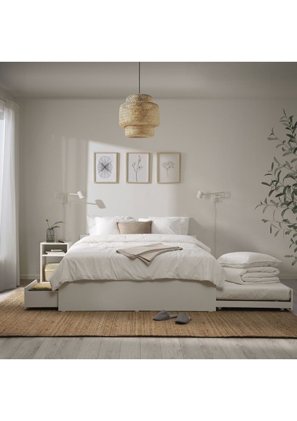 Çift Kişilik Karyola, Beyaz, 140X200 Cm, 2 Çekmeceli ve Alt Karyolalı fiyatları